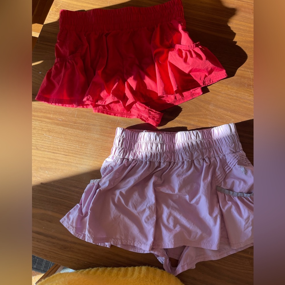 FP Movement by Free People Athletic Ruffle Shorts in Red and Light Pink